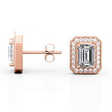 2.15 Carat Emerald Cut Moissanite Milgrain Halo Stud Earrings