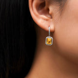 Luxury Yellow Stone Halo Hoop Earrings – Rectangular Drop Fashion Jewelry