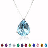 Elegant 1.5 TCW Pear Shaped - Aquamarine - March Birthstone Prongs Solitaire Slider Pendant Necklace in 18K White Gold over Silver