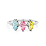 Trilogy Marquise Cut Custom Multi Birthstone  Prong Engagement ring in 18k white gold over silver