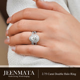 JeenMata 2.75 Carat Pear Cut Moissanite Double Halo Split Shank Engagement Ring Set in 18K White Gold Plated for Women