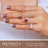 3.25 Carat Cubic Zirconia April Birthstone - Round and Pear Cut Dangle Pendant Necklace in 18k White Gold Plated for Women