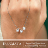 Round Cut Three-Stone Cascading Drop Necklace for Women, Cubic Zirconia Pendant Necklace, 18K White Gold Plated Layering Jewelry Gift for Her