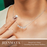 5-Stone Round Cut Cubic Zirconia Station Necklace for Women, Cascading Drop Pendant Necklace in 18K White Gold Plating, Everyday Jewelry Gift