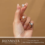 1.50 Carat Pear Cut Engagement Ring for Women, Teardrop Halo Bridal Ring with Moissanite Accents, Vintage Pavé Band, 18K Gold Plated