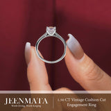Cushion Cut Cubic Zirconia Solitaire Engagement Ring for Women, 1.25 Carat Classic 4-Prong Bridal Ring, 18K White Gold Plated Promise Anniversary Wedding Ring