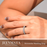 JeenMata Moissanite Stackable Anniversary Ring - Micro Pave Half Eternity Wedding Rings for Women in 18K White Gold Plating, Gift for Her, Gift for Women