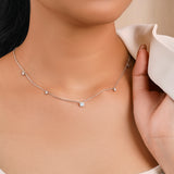 1 Carat Lab Grown Diamond Five Stone Bezel Station Necklaces - in 18K White Gold Plating Necklace for Women, Female, Adult