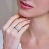 1 Carat Lab Grown Diamond Trio Wedding Ring Set - Round Cut Halo Statement Ring in 18K White Gold Plating for Women