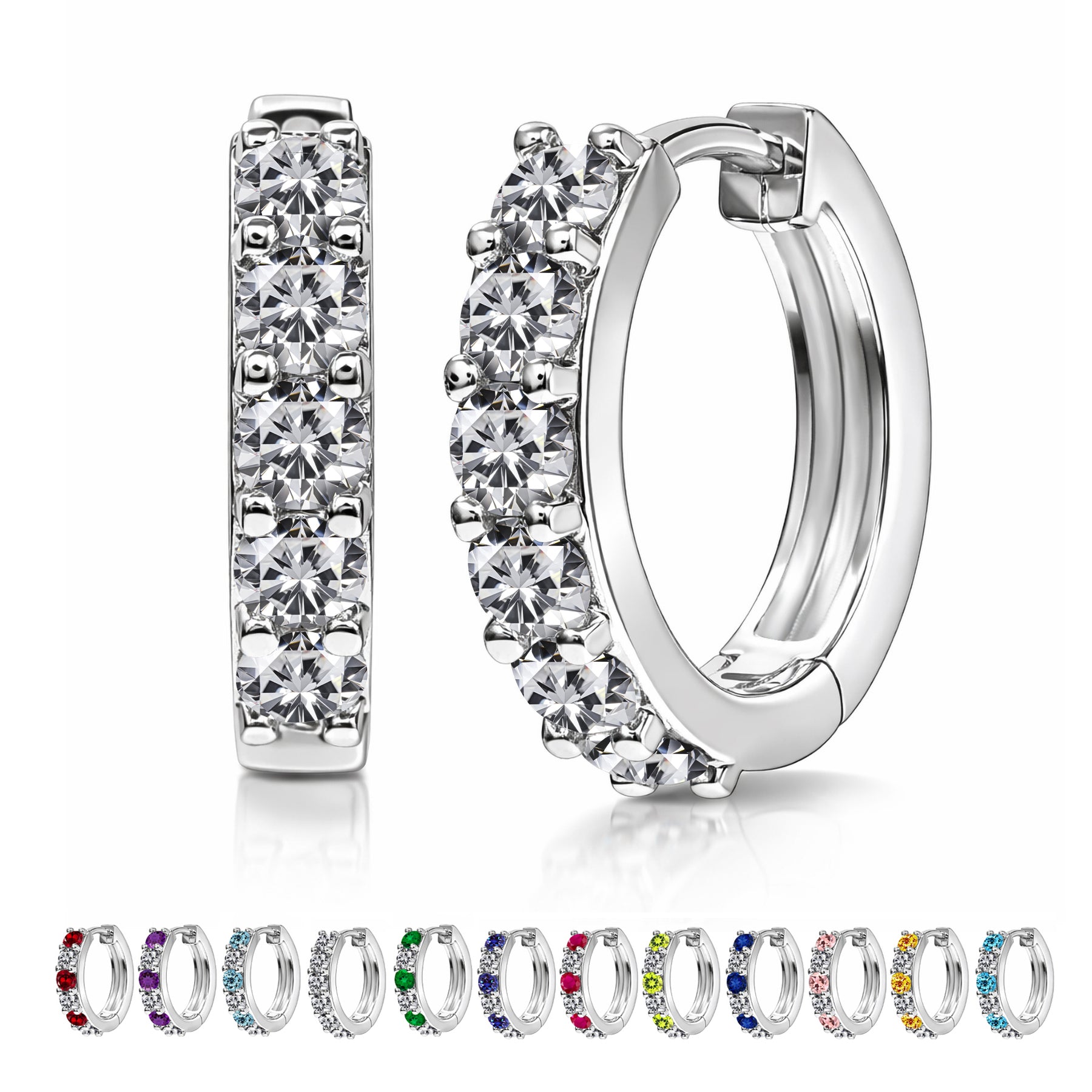2 Carat Birthstone & Cubic Zirconia Multicolor Hoop Earrings