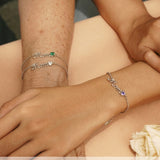 MOM June Alexandrite Birthstone - Heart Charm Chain Bracelet in 18K White Gold Plating for Women, Mother’s Day Gift
