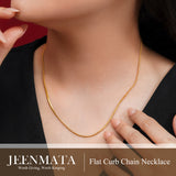 JeenMata 16-18 Inches Flat Curb Chain Necklace in Yellow Gold Plating - Fashion Necklace for Everyday Wear