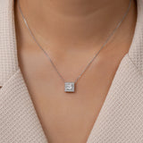 1 Carat Art Deco-Inspired Princess Cut Moissanite Pendant - in 18K White Gold Plating Necklace for Women