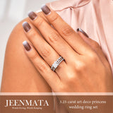 3.25 Carat Princess Wedding Ring Set - Bridal Set - Wedding Trio Set - Engagement Ring - Art Deco Ring - Promise Ring - Sterling Silver