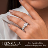 JeenMata 3.25 Carat Oval Cut Moissanite Vintage Style Leaf Vine Engagement Ring in 18K White Gold Plated for Women