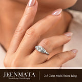 JeenMata 2.5 Carat Cushion Cut Moissanite - Multi-Stone Engagement Ring in 18K White Gold Plating for Women