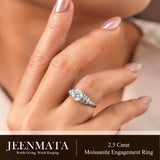 JeenMata 2.5 Carat Cushion Cut Moissanite - Multi-Stone Engagement Ring in 18K White Gold Plating for Women