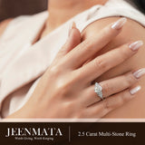 JeenMata 2.5 Carat Oval Cut Moissanite - Multi-Stone Engagement Ring in 18K White Gold Plating for Women