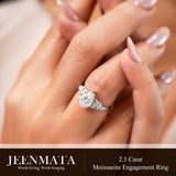 JeenMata 2.5 Carat Pear Cut Moissanite - Multi-Stone Engagement Ring in 18K White Gold Plating for Women