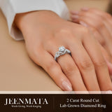 JeenMata 2 Carat Round Brilliant Cut Lab Grown Diamond - Engagement Rings in 18K White Gold Plating for Women