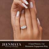 JeenMata 3.75 Carat Princess Cut Moissanite Rings - Three Stone Engagement Rings in 18K White Gold Plating for Women