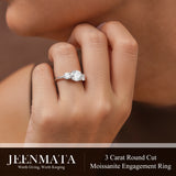 JeenMata 3 Carat Round Cut Moissanite Rings - Three Stone Engagement Rings in 18K White Gold Plating for Women