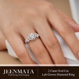 JeenMata 2 Carat Oval Cut Lab Grown Diamond - Engagement Rings in 18K White Gold Plating for Women