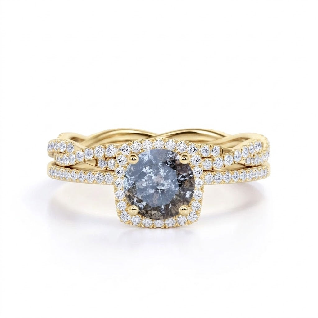 1.50 Ct Round Salt and Pepper Diamond Eternity Bridal Set