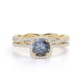 1.50 Ct Round Salt and Pepper Diamond Eternity Bridal Set
