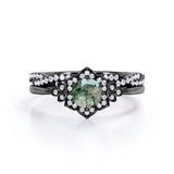 Vintage floral 1.25 Carat Round Moss Agate Bridal Set