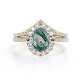 1.75 Carat Oval Cut Moss Agate Halo Bridal Set