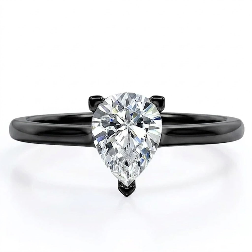 Classic 1 Carat Pear Cut Moissanite Solitaire Engagement Ring
