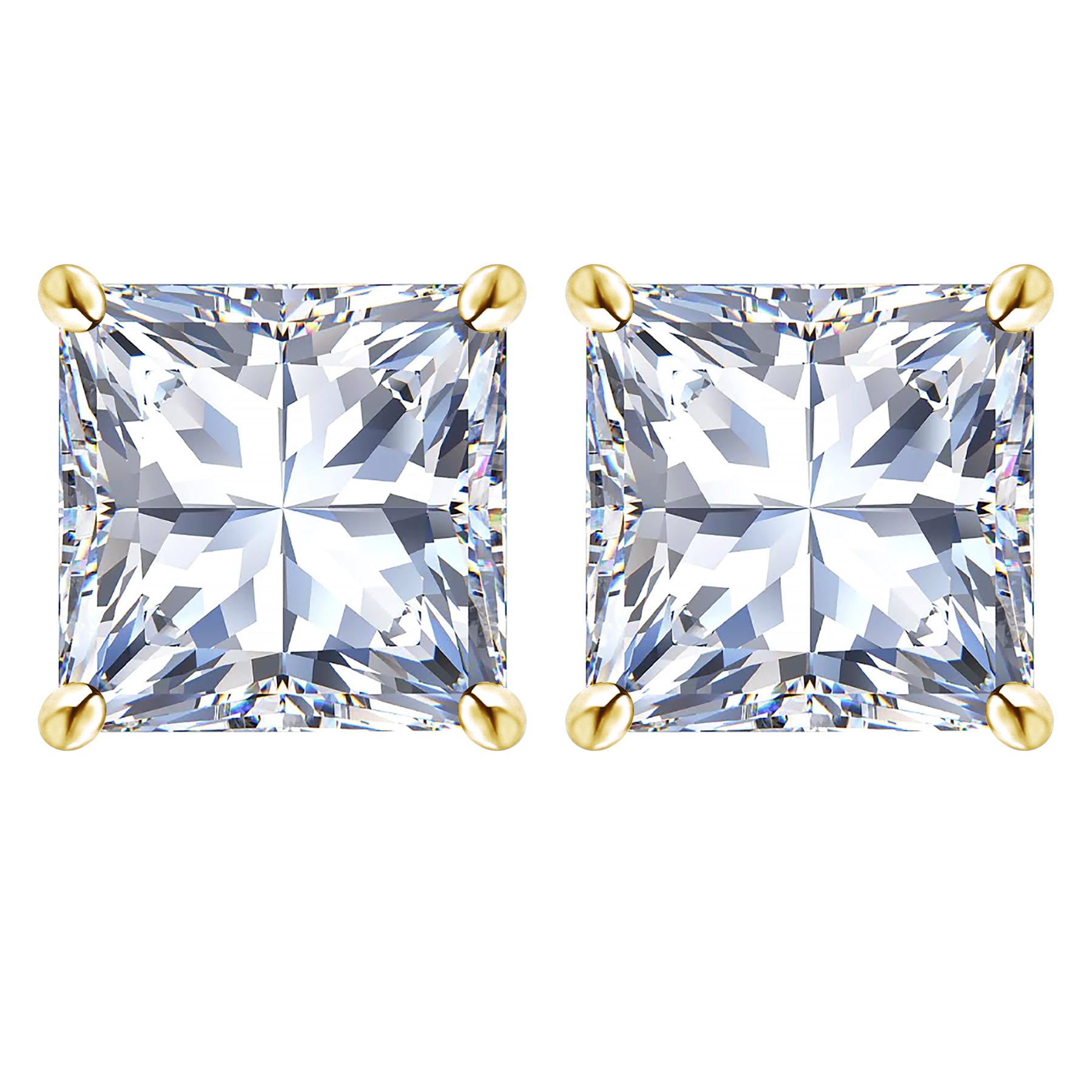 Certified 4 Carat Princess Cut Moissanite 4 Prong Solitaire Stud Earrings In 18K Rose Gold Plating Over Silver