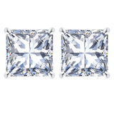 4 Carat Princess Cut Moissanite 4 Prong Solitaire Stud Earrings In 18K White Gold Plating Over Silver