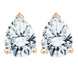 Certified 4 Carat Pear Cut Moissanite Minimalist Solitaire Stud Earrings In 18K Rose Gold Plating Over Silver