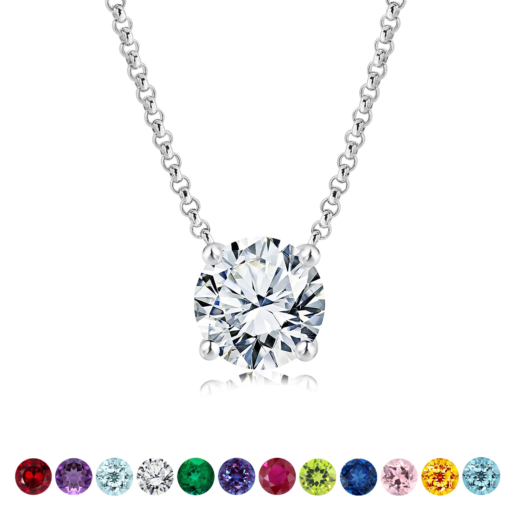 1 Carat Round Cut Real Moissanite Solitaire Pendant Necklace in 18k White Gold Over Silver