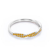 Half-Eternity 0.25 Carat Round Shape November Birthstone Citrine Pave Infinity Wedding Band in 18K White Gold over Silver