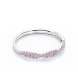 Half-Eternity 0.25 Carat Round Shape October Birthstone Pink Tourmaline Pave Infinity Wedding Band in 18K White Gold over Silver