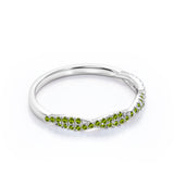 Half-Eternity 0.25 Carat Round Shape August Birthstone Peridot Pave Infinity Wedding Band in 18K White Gold over Silver