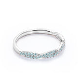 Half-Eternity 0.25 Carat Round Shape March Birthstone Aquamarine Pave Infinity Wedding Band in 18K White Gold over Silver