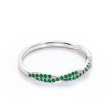 Half-Eternity 0.25 Carat Round Shape May Birthstone Emerald Pave Infinity Wedding Band in 18K White Gold over Silver