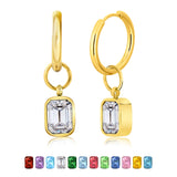 2 Carat Emerald Cut Birthstone Bezel Huggie Hoop Earrings