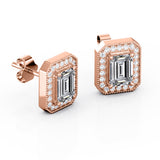 2.15 Carat Emerald Cut Moissanite Milgrain Halo Stud Earrings