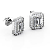 2.15 Carat Emerald Cut Moissanite Milgrain Halo Stud Earrings