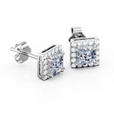 2 Carat Round Cut Cubic Zirconia Solitaire Stud Earrings in 18K White Gold over Silver