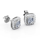 4 Prong Set 1 Carat Round Cut Certified Lab Diamond Halo Stud Earrings in 18K White Gold Plating over Silver