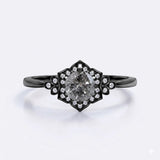 0.70 Ct Round Salt and Pepper Diamond Floral Engagement Ring