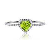 1 Carat Heart shape - Peridot - August Birthstone Wedding Ring in 18k White Gold Over Silver