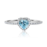 1 Carat Heart shape - Blue Topaz - December Birthstone Wedding Ring in 18k White Gold Over Silver