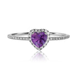 1 Carat Heart shape - Amethyst - February Birthstone Wedding Ring in 18k White Gold Over Silver